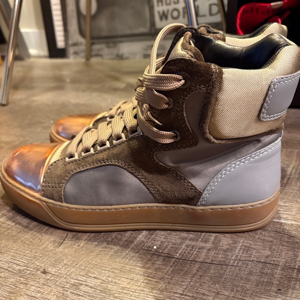 Lanvin Men's High-Top Sneakers in Brown and Gray